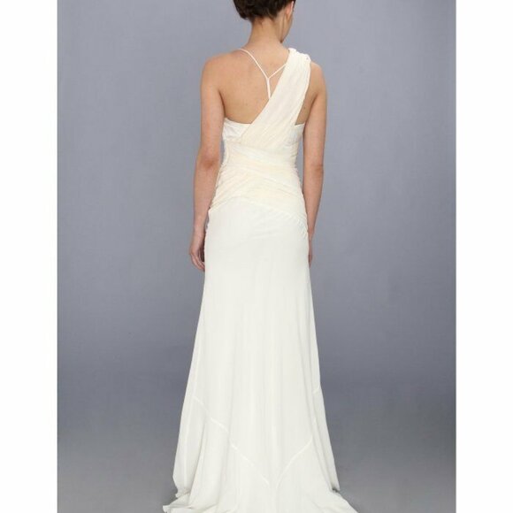 Nicole Miller Ivory Silk Ruched Draped Panel Wedding Dress Size 2 NWT - Picture 4 of 11